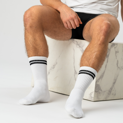3 par hvide bambus tennissokker med sorte striber