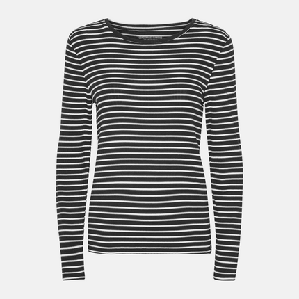 Sort/Hvid stribet langærmet bambus T-Shirt i rib