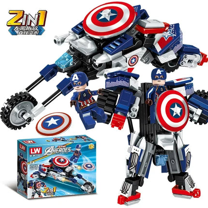 NEW Disney Superhero Transforming Mecha Motorcycle 2 in 1 Building Blocks Sets Movie Avengers Model Bricks Kit Kids Toys Gift