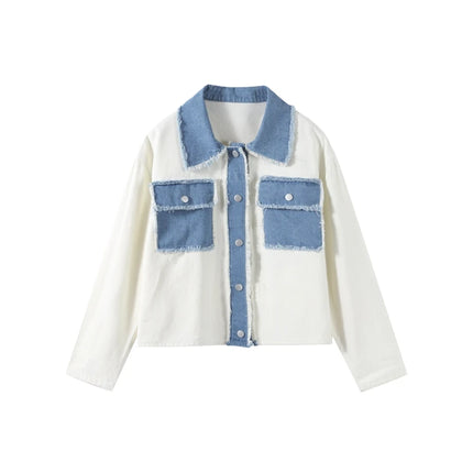 Women Patchwork Fringes Denim Jackets Coats Baggy Long Sleeves Spring Summer Jeans Tops Distressed High Street Elegant Lady Coat