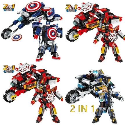 NEW Disney Superhero Transforming Mecha Motorcycle 2 in 1 Building Blocks Sets Movie Avengers Model Bricks Kit Kids Toys Gift