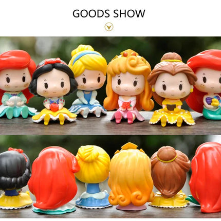 6pcs/set Cute Fairy Tale Princess Snow White Cinderella Bell Ariel Vinyl Figure Model Toys