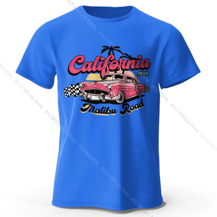 Pink Vintage Car T-Shirt 100% Cotton Retro Vacation Graphic Tee for Women and Girls Summer Holiday Style