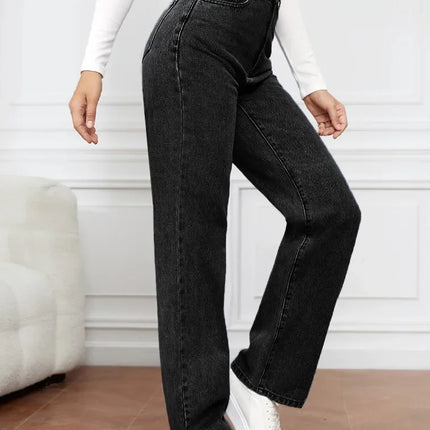 Denim Jeans Women Straight Pants Washing High Waist Loose Pockets Basics Ankle Length Y2k Blue Pants Streetwear Slight Strech