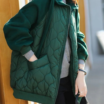Light Down Cotton Suit 2023 Winter New Korean Version Temperament Mother Pack Padded Jacket Hooded Loose Cotton Clothes Female X