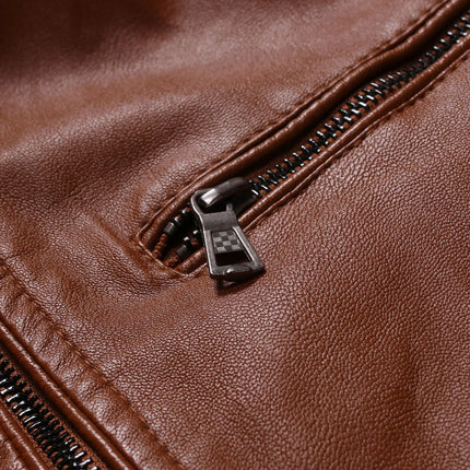 Spring and Autumn men's standing collar multi pocket leather jacket PU leather work clothes outdoor motorcycle riding clothes