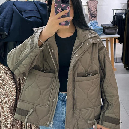 TRAFZA 2024 New Women Fashion Coat Long Sleeve Jackets With Drawstring Versatile Hight Street Outerwear Female Mujer Winter Coat