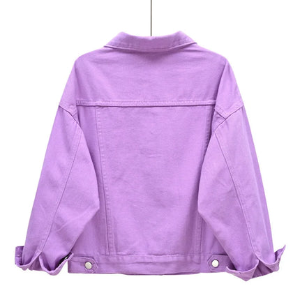 Pure Color Women's Denim Jacket Single-breasted Lapel Coat Fashion Casual Tops Green Black Red Blue Outerwear Female Overcoat