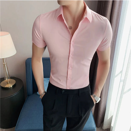 New Summer Men's Short Sleeve Shirt Fashion Business Slim Solid Color Shirt Formal Social Party Casual Dress Men's Clothing 7XL