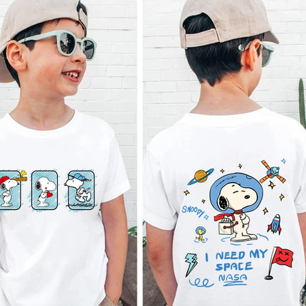 Snoopy print children's clothing kids cotton T-shirt cartoon short-sleeved white top personality clothing suitable for boys