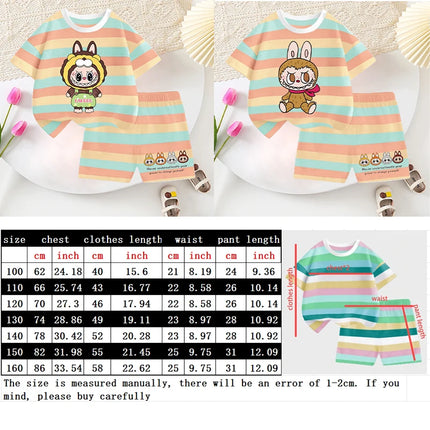 2pcs Labubu T-shirts Shorts Set for Children Pop Mart Fashion Striped Short Sleeved Shorts Suit Boys Girls Summer Clothes Suits