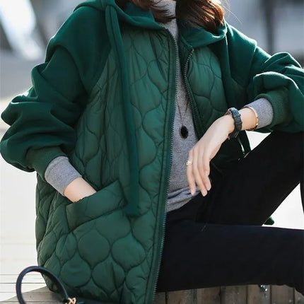 Light Down Cotton Suit 2023 Winter New Korean Version Temperament Mother Pack Padded Jacket Hooded Loose Cotton Clothes Female X