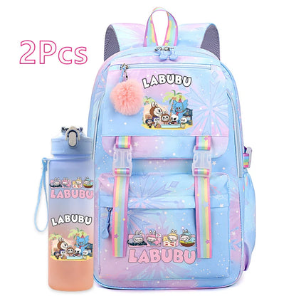 2Pcs/set Cute Cartoon Backpack with 750Ml Outdoor Sports Water Bottle Student Girl Boy Schoolbag Large Capacity Travel Bag Gift