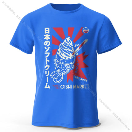 Japanese Foodie Print 100% Cotton T-Shirt, Soft & Breathable Round Neck Short Sleeve Tee, Unisex Cute & Cultural Style