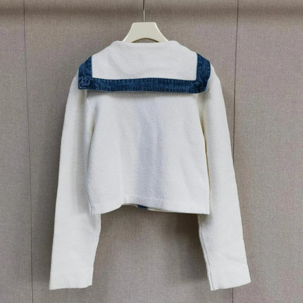 Denim Fights Navy V -neck Knitted Cardigan Age School Style Short Jacket French Niche 2025 Early Spring New Cardigan Women