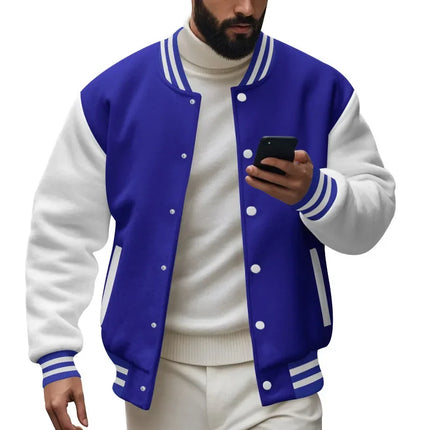 Men's Autumn and Winter Flight Jacket Baseball Jersey Velvet Loose Casual Stand-up Jacket Men Varsity Jacket Coat for Men
