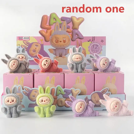 LABUBU Blind Box Trendy Cartoon Flocking LABUBU Cloth Diy Cute Desktop Car Three-dimensional Ornaments Pendant Decoration Gift