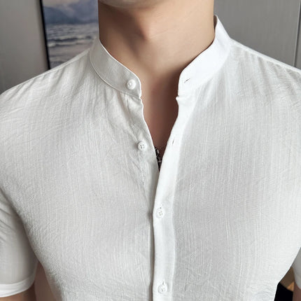 2024 Summer New Chinese Style Linen Shirts Men's Half sleeve Stand-Up Collar Linen Cotton Business Casual Slim Versatile Shirts