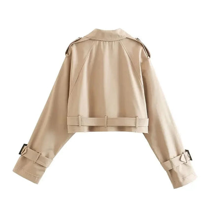2024 Belt Cropped Trench Spring Jacket Women Vintage Streetwear Double Breasted Long Sleeve Top Female Coat Outfits
