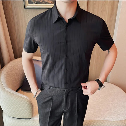 Plus Size 4XL-M Luxury Summer Fashion Striped Shirts Men's Short Sleeved Slim Fit Casual Business Shirt 2024 New Club Outfits
