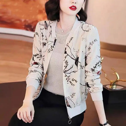Women's Clothing Lantern Long Sleeve Polka Dot Geometric Plant&Flowers Printing Zipper Cardigan Spring Autumn Coats Casual Tops