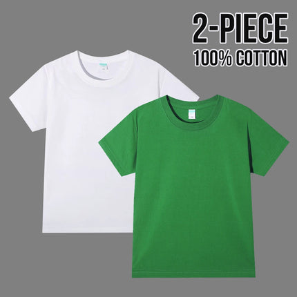 Simple Daily 2 Piece 100% Cotton T-shirt for Boys Girls Solid Color Crew Neck Short Sleeve Tops High Quality 2025 Kids Clothes