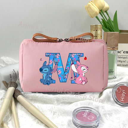 Disney Stitch Fashion Makeup Pouch for Women Cartoon Letter A-Z Printed Cosmetic Bag Students Portable Washing Bags Girls Gifts