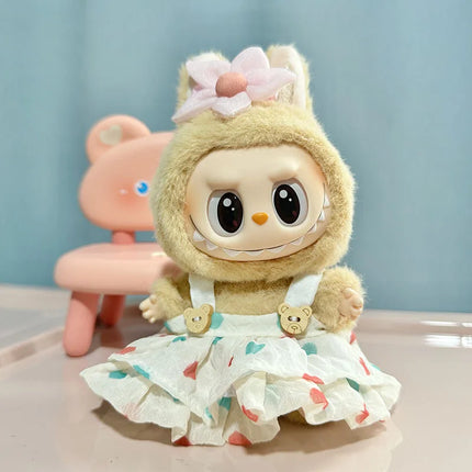 Labubu 15cm/17cm Doll Clothing Sitting Party Strawberry Tank Top Skirt Paired With Princess White Shoes Princess Baby Clothes