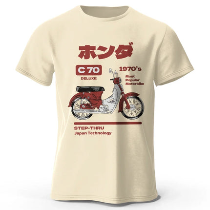 Japanese Retro Motorcycle Print 100% Cotton T-Shirt, Soft & Breathable Round Neck Short Sleeve Tee, Unisex Vintage Style