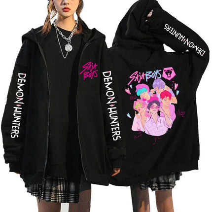 Hot Movie Kpop Demon Hunters Saja Boys Tigers Zip Up Hoodies Women Men Funny Zipper Sweatshirts Y2k Clothes Mange Vintage Hoody