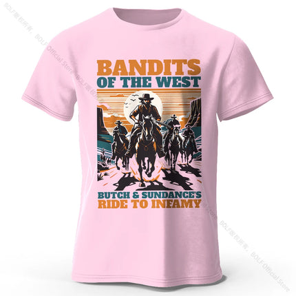 Men's Bandits of The West Printed T-Shirt 100% Cotton Oversized Street Graphic Tees for Men Women Summer Tops