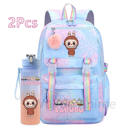 2Pcs/set Cute Cartoon Backpack with 750Ml Outdoor Sports Water Bottle Student Girl Boy Schoolbag Large Capacity Travel Bag Gift