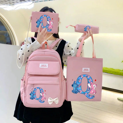 4pcs Disney Stitch Backpack Pencil Case Handbag Set Cartoon High-capacity Stationery Books Storage Schoolbag Fashion Backpacks