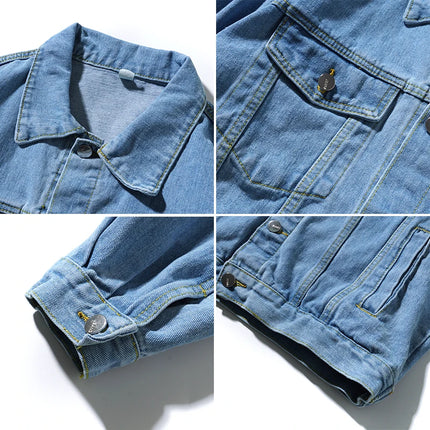 Fashion Casual Denim Jacket Men, Single-breasted Square Collar Long-sleeved Coat, Blue, Green, Gray, Black, Yellow, White,Purple