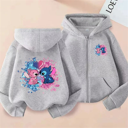 New Stitch Zipper Hoodies Girls Pink Sweatshirt Autumn Winter Long Sleeve Harajuku Pullovers Disney Stich Casual Hooded Tops