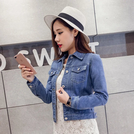 New Long Sleeve Winter Slim White Black Jeans Jacket for Women Solid Denim Woman Tops Short Coat Ladies Jackets Outerwear  4866