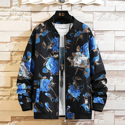 White Men's Embroidered Long Sleeve Jacket, Baseball Collar Casual Coat, Asian Size Black Blue Red Outerwear M-5XL