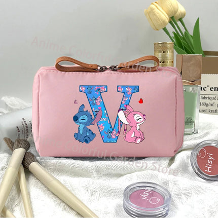 Disney Stitch Fashion Makeup Pouch for Women Cartoon Letter A-Z Printed Cosmetic Bag Students Portable Washing Bags Girls Gifts
