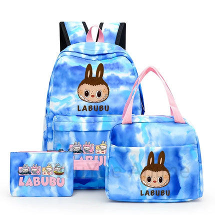 3Pcs/set Cartoon Printed Backpack with Lunch Bag Pencil Case Boy Girl Knapsack Teenage Student Large Capacity Colorful Bookbag