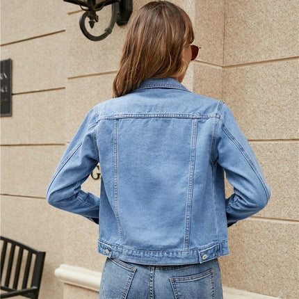 Fashion Vintage Jean Jackets 2024 Autumn New Long Sleeve Casual Solid Cardigan Denim Coat Casual Pocket Outwear
