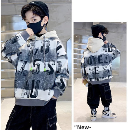 Boys Sweatshirts 2025 Hoodie Autumn Hip Hop Casual Long Sleeve Jackets Children's Clothes Kids Loose Tops Teen 8 10 12 14 Year