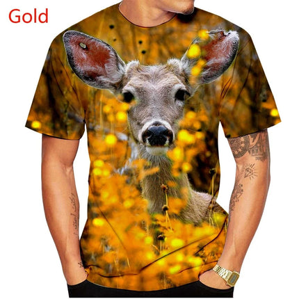 Sommermode 3D-printet skovhjort T-shirt til mænd og kvinder med sweatshirt med dyremotiv, korte ærmer og casual T-shirt