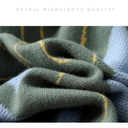 Autumn Winter New 100% Merino Wool Thick Warm Men's Round Neck Sweater Knitted Pullover Contrasting Clothing Long Sleeves coat