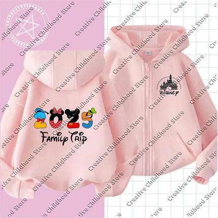 Fashion Disneyland Trip Clothes Caricature zipper Hoodie Children Top Cartoons Disney Kawaii 2025 Girl Clothes Boy Disney Kids