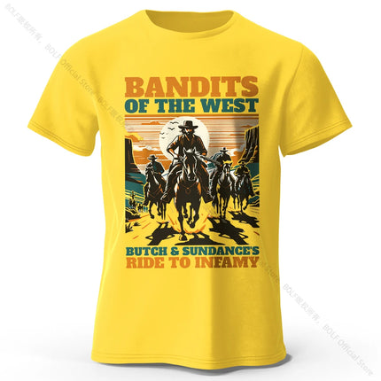 Men's Bandits of The West Printed T-Shirt 100% Cotton Oversized Street Graphic Tees for Men Women Summer Tops