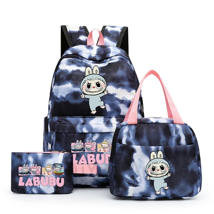 3Pcs/set Cartoon Printed Backpack with Lunch Bag Pencil Case Boy Girl Knapsack Teenage Student Large Capacity Colorful Bookbag