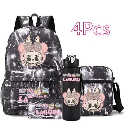 4Pcs/set Cute Printed Backpack Teenger Student Boy Girl Bookbag Schoolbag Travel Bag Outdoor 750Ml Water Bottle Kid Gift Mochila