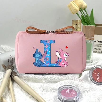 Disney Stitch Fashion Makeup Pouch for Women Cartoon Letter A-Z Printed Cosmetic Bag Students Portable Washing Bags Girls Gifts