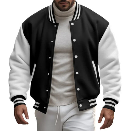 Men's Autumn and Winter Flight Jacket Baseball Jersey Velvet Loose Casual Stand-up Jacket Men Varsity Jacket Coat for Men