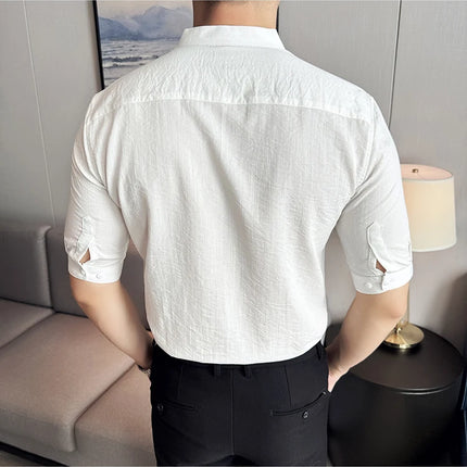 2024 Summer New Chinese Style Linen Shirts Men's Half sleeve Stand-Up Collar Linen Cotton Business Casual Slim Versatile Shirts